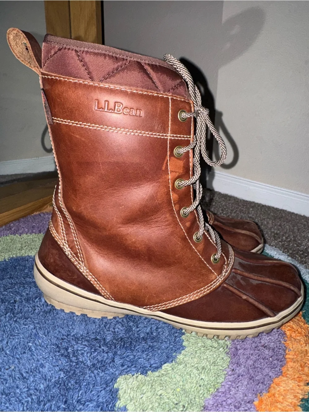 LL Bean Leather Rubber Duck Boots Women 8.5 Outdoor Hiking Rain Snow Boots